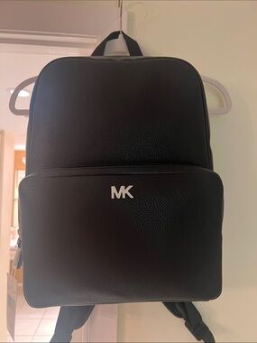 Michael Kors Black Pebbled Leather Everett Front-Pocket Backpack